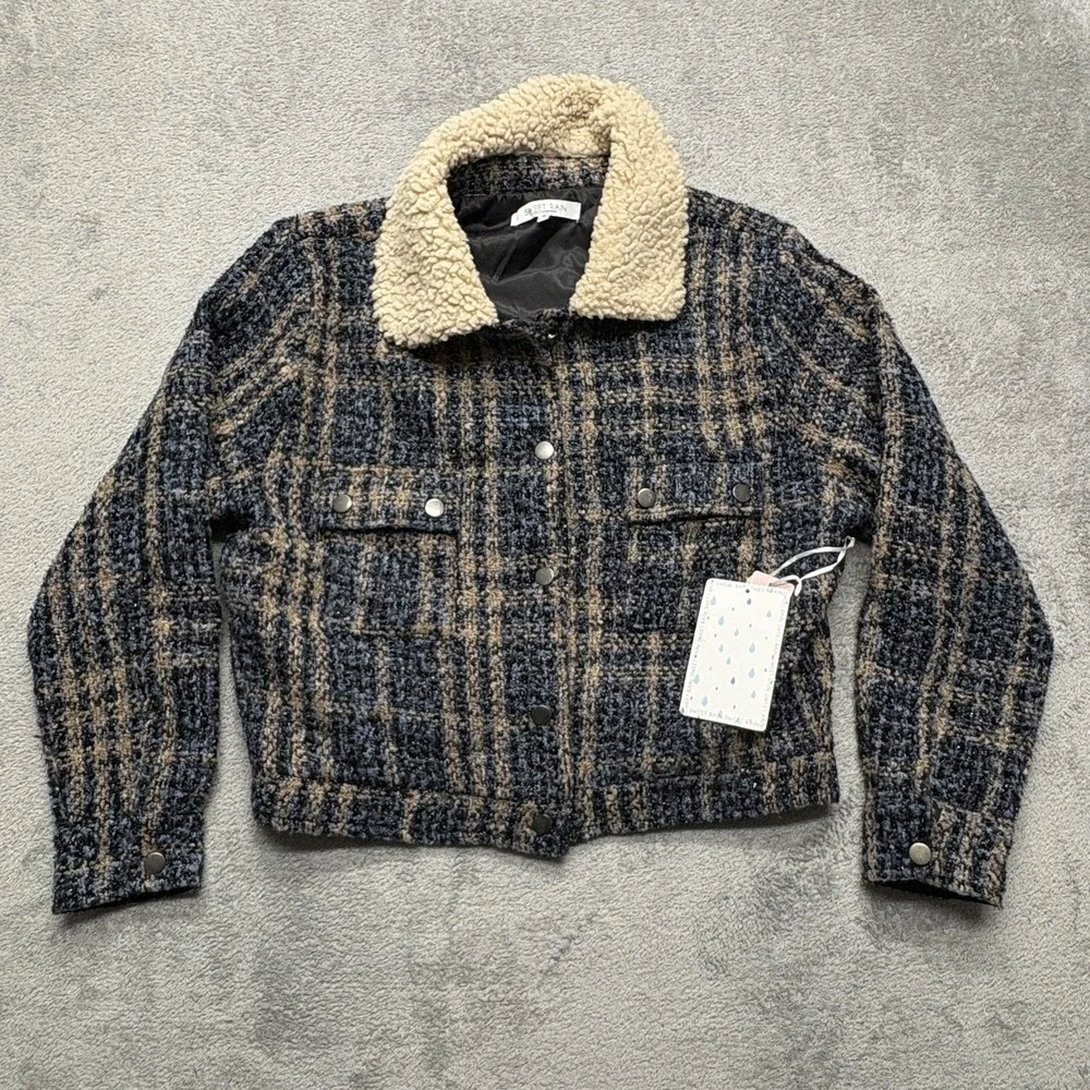 Sweet Rain Jacket Womens XL Plaid Sherpa Collar Button Front Contemporary Coat